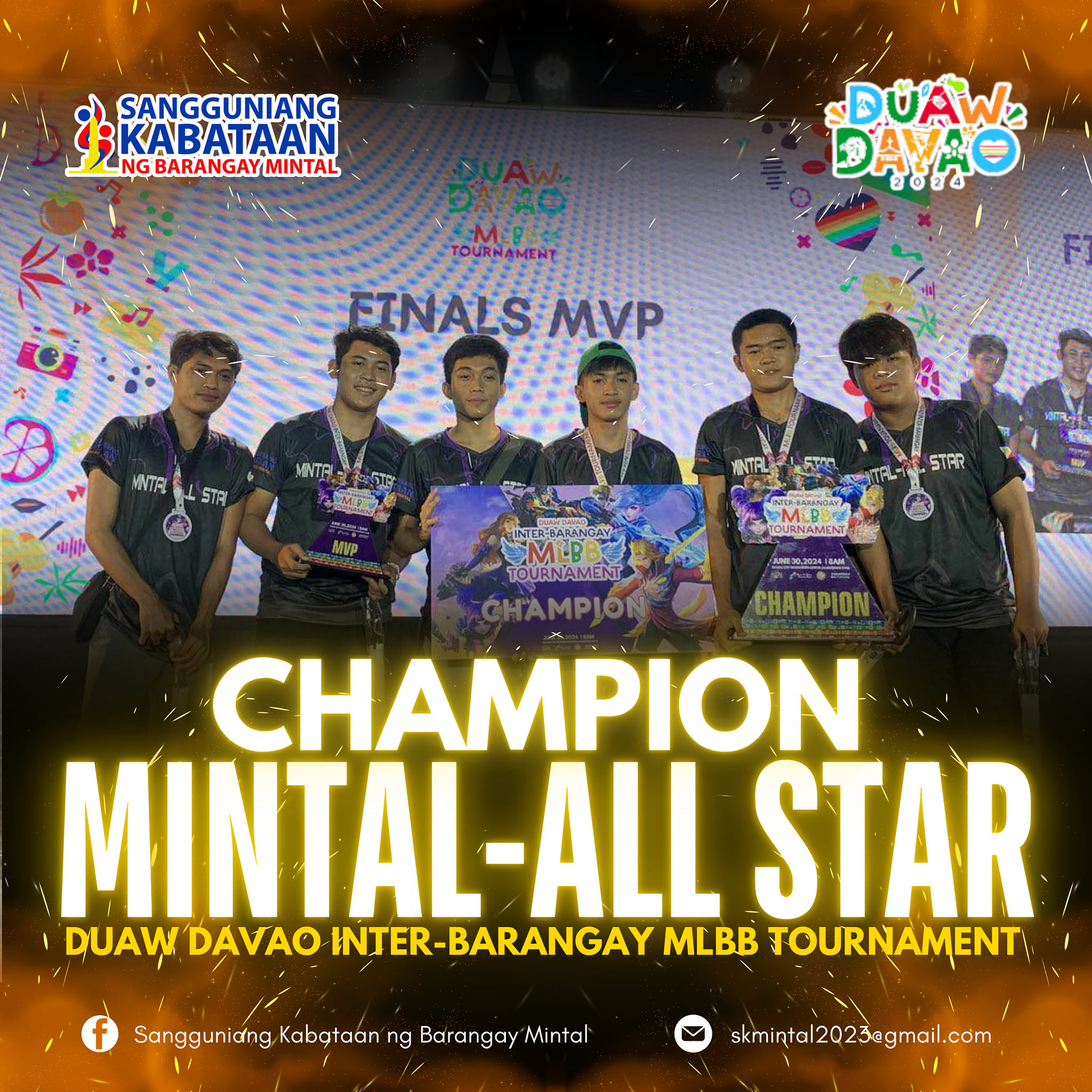 Duaw Davao Festival 2024 Inter-Barangay MLBB Tournament champion photo banner