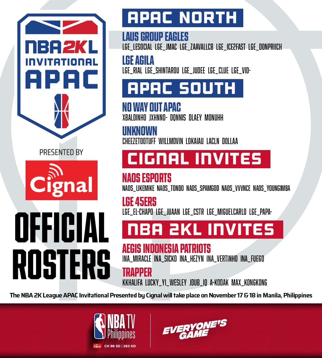 NBA 2K League APAC Invitational 2023 Presented by Cignal official rosters banner