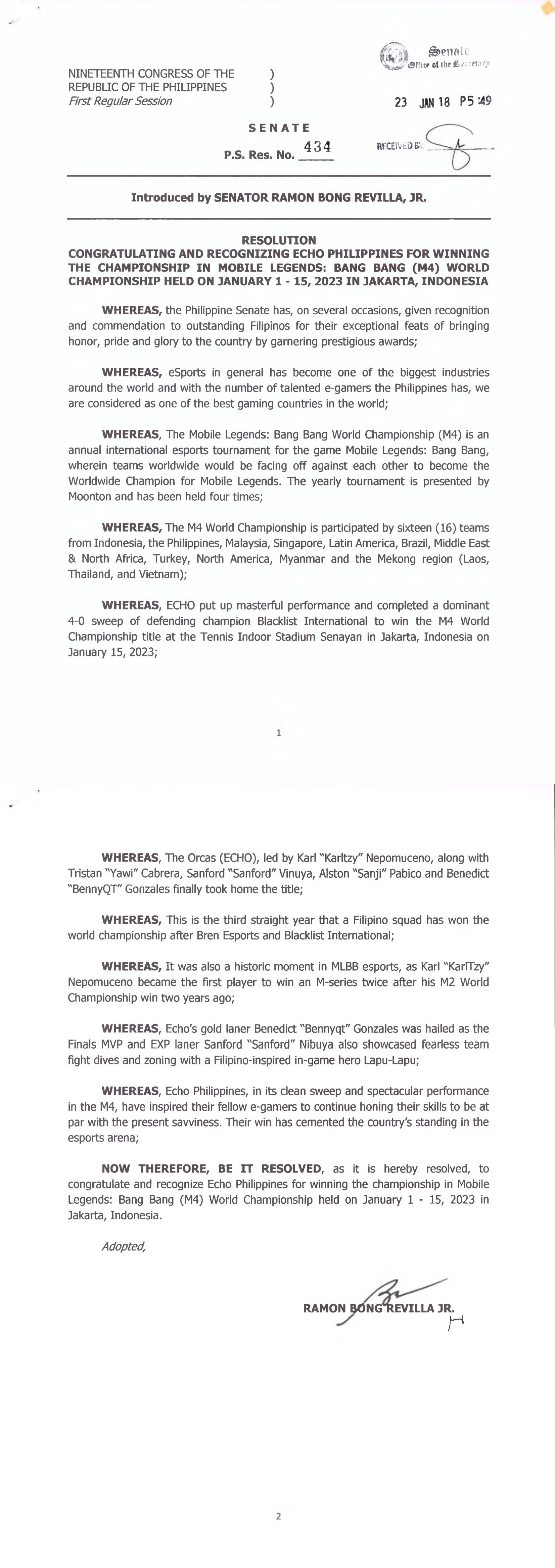 Senate Resolution No. 434 scan Senate Resolution No. 434 scan