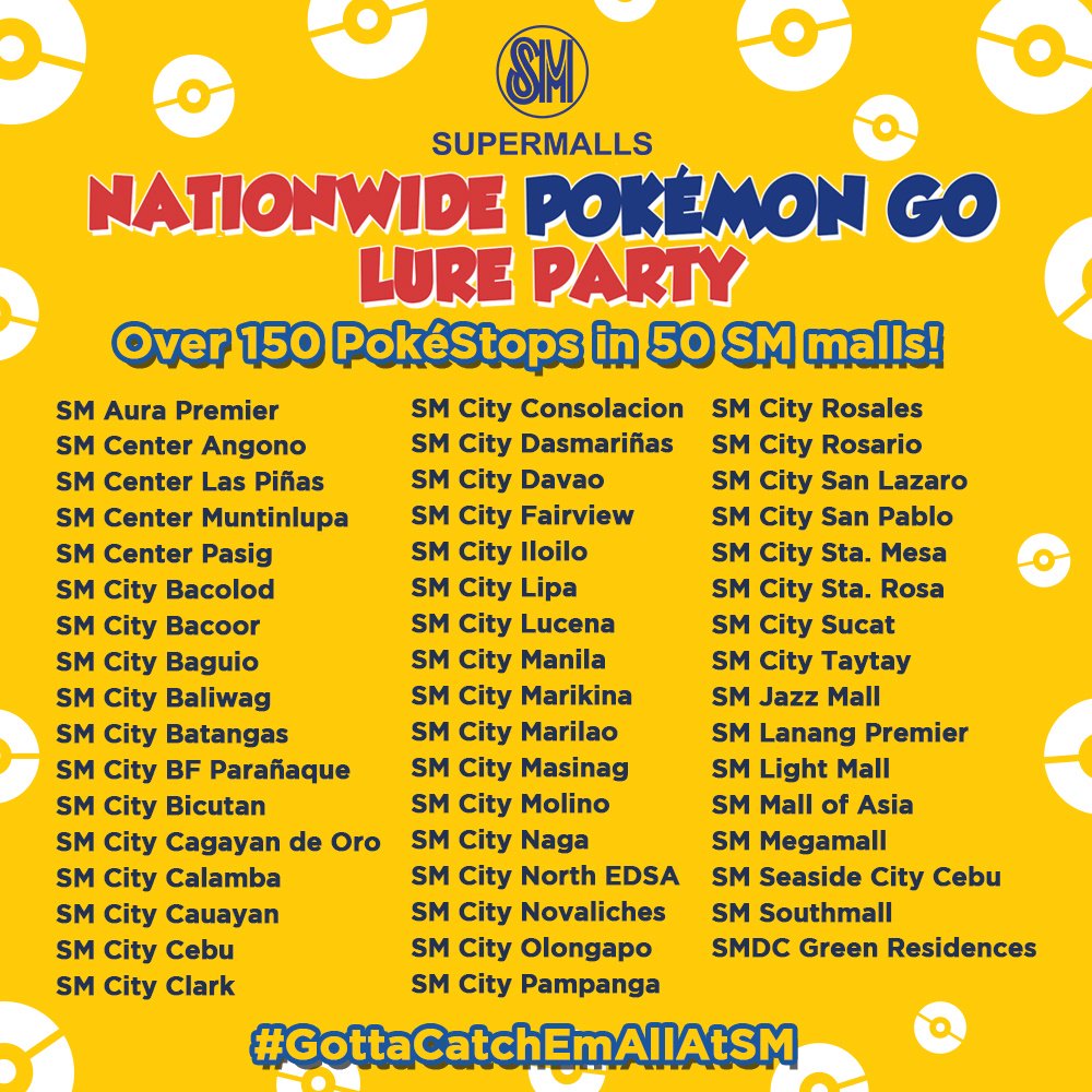 SM Supermalls Pokémon GO Lure Party participating malls banner