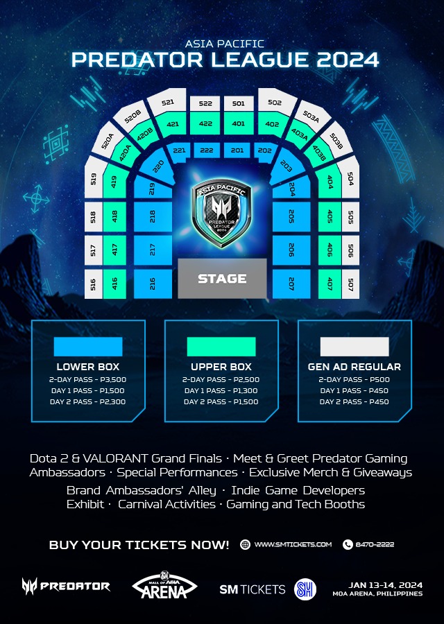 Asia Pacific Predator League 2024 Mall of Asia seat plan and ticket details graphic Asia Pacific Predator League 2024 Mall of Asia seat plan and ticket details graphic