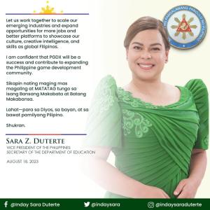 Sarah Duterte's Philippine GameDev Expo 2023 message banner (part 2)