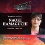 Final Fantasy VII Rebirth's launch event Naoki Hamaguchi banner Final Fantasy VII Rebirth's launch event Naoki Hamaguchi banner