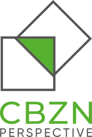 CBZN Perspective logo (gray text, vertical)