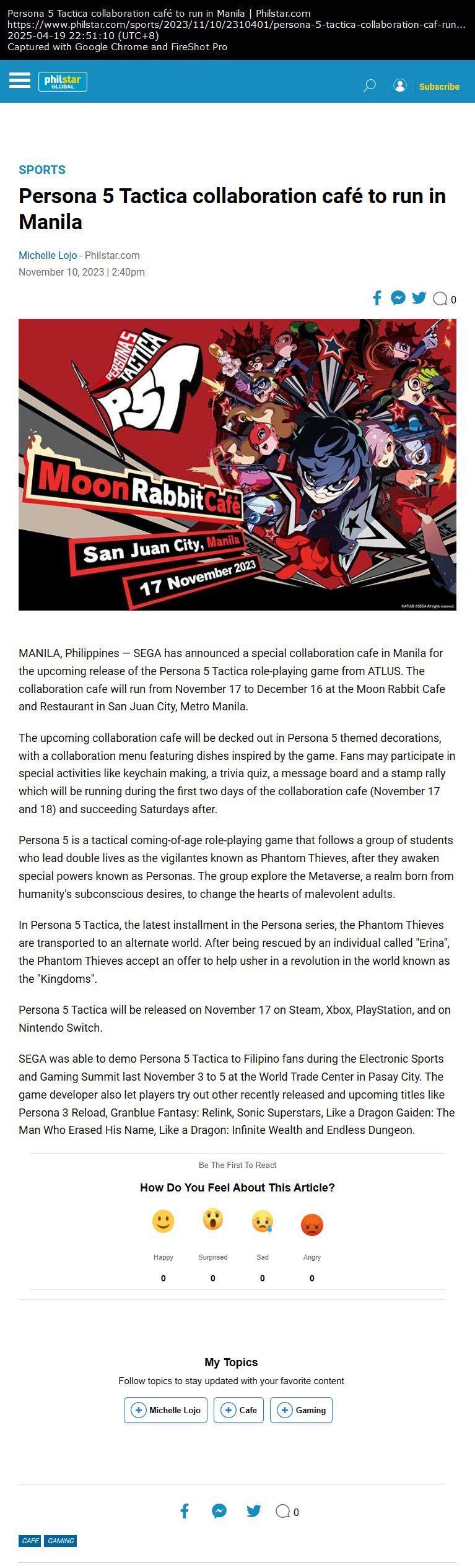 Persona 5 Tactica collaboration café to run in Manila Persona 5 Tactica collaboration café to run in Manila