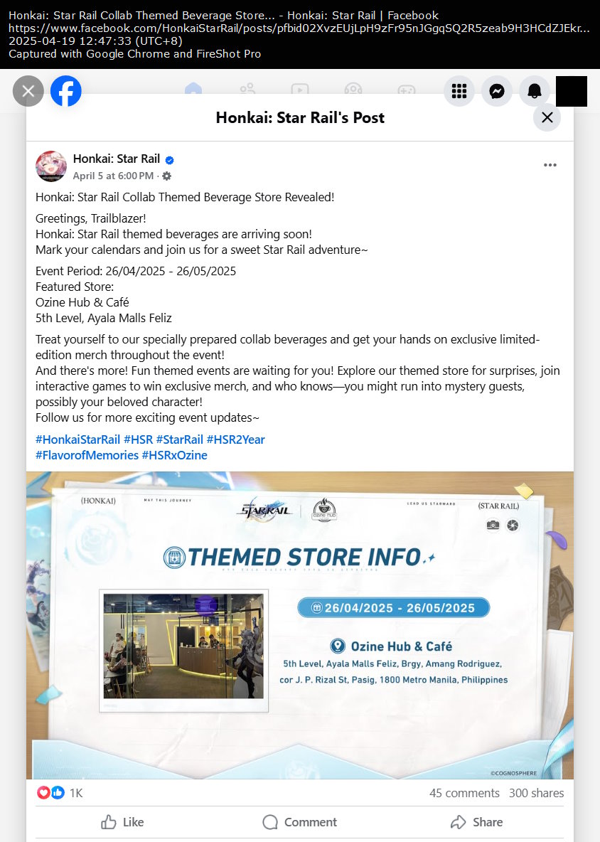Honkai: Star Rail Facebook post (Philippine Flavor of Memories themed beverage collaboration) Honkai: Star Rail Facebook post (Philippine Flavor of Memories themed beverage collaboration)