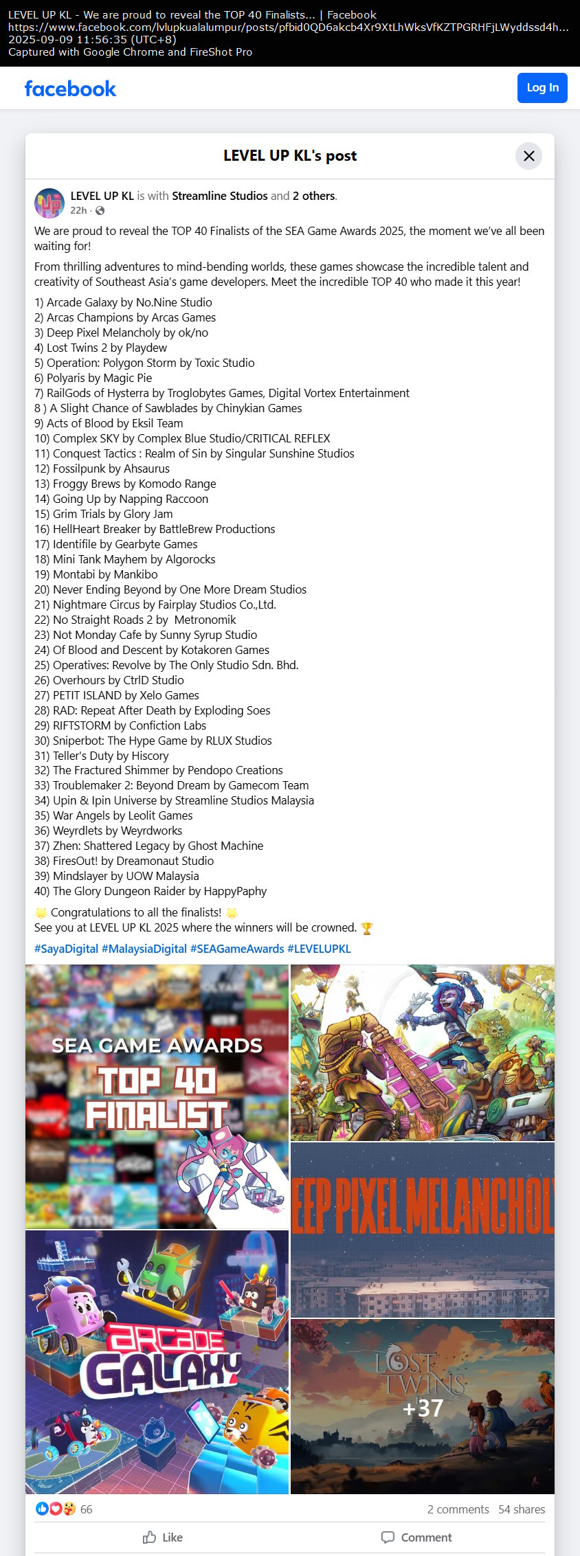 Level Up KL 2025 SEA Game Awards Finalists