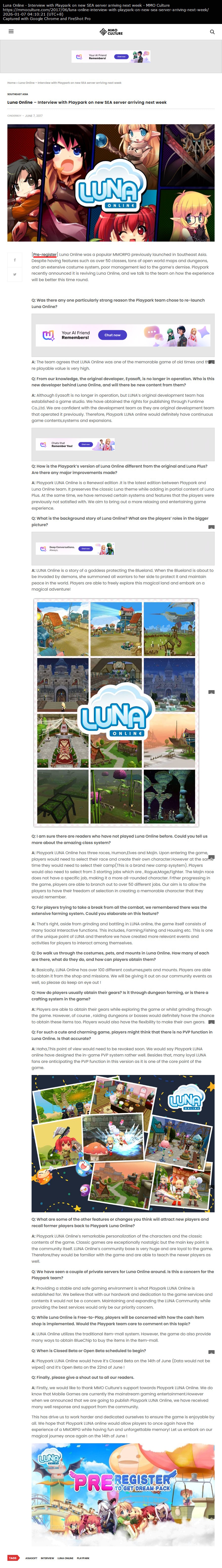 Luna Online – Interview with Playpark on new SEA server arriving next week