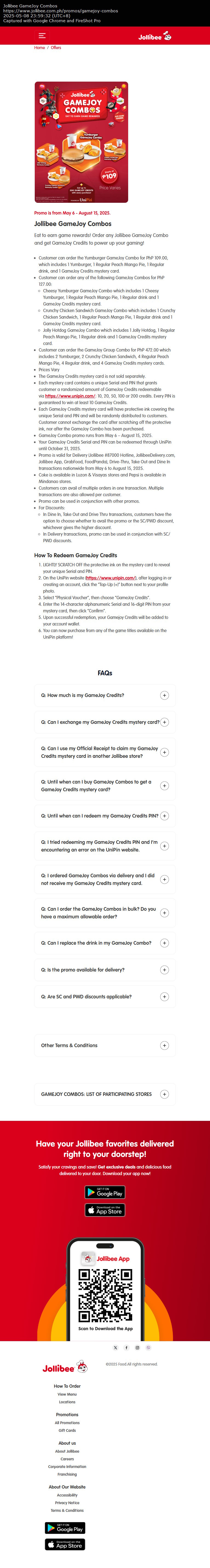 Jollibee GameJoy Combos