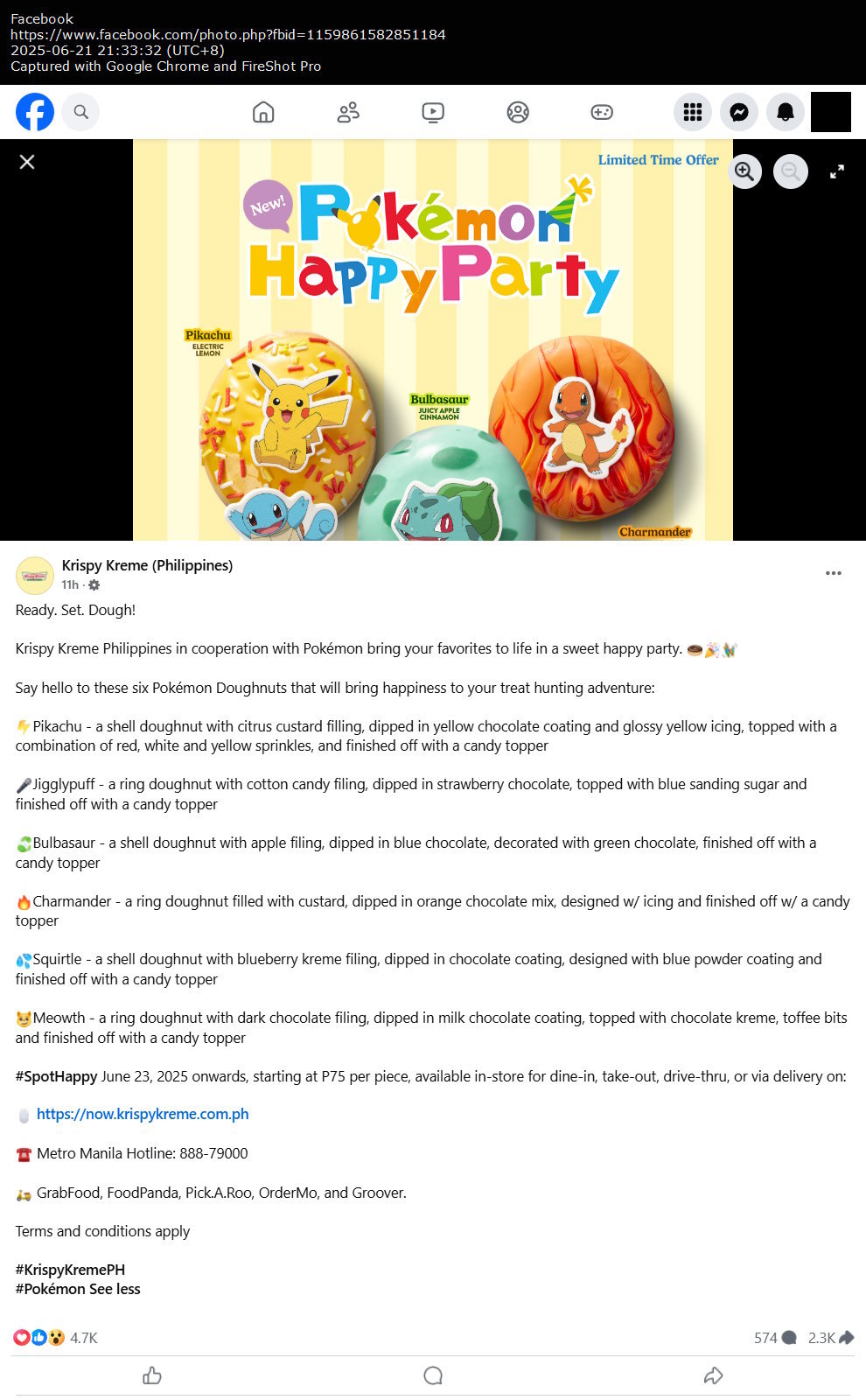 Krispy Kreme (Philippines) FB post (2025 Pokémon collaboration announcement)
