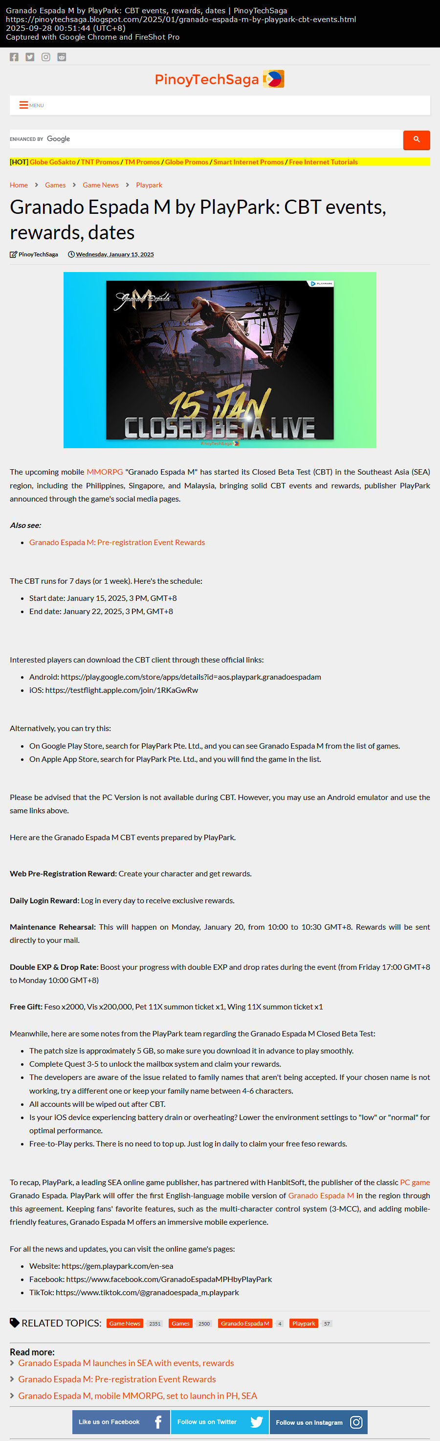 Granado Espada M by PlayPark: CBT events, rewards, dates