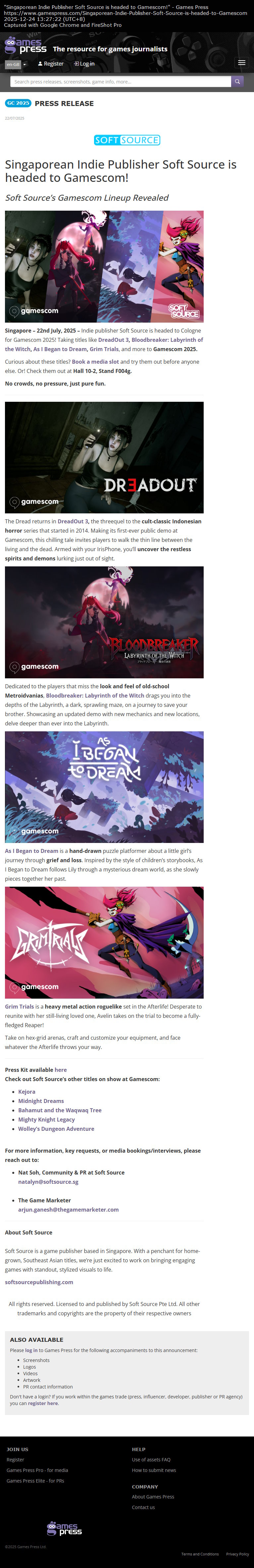 Singaporean Indie Publisher Soft Source is headed to Gamescom!