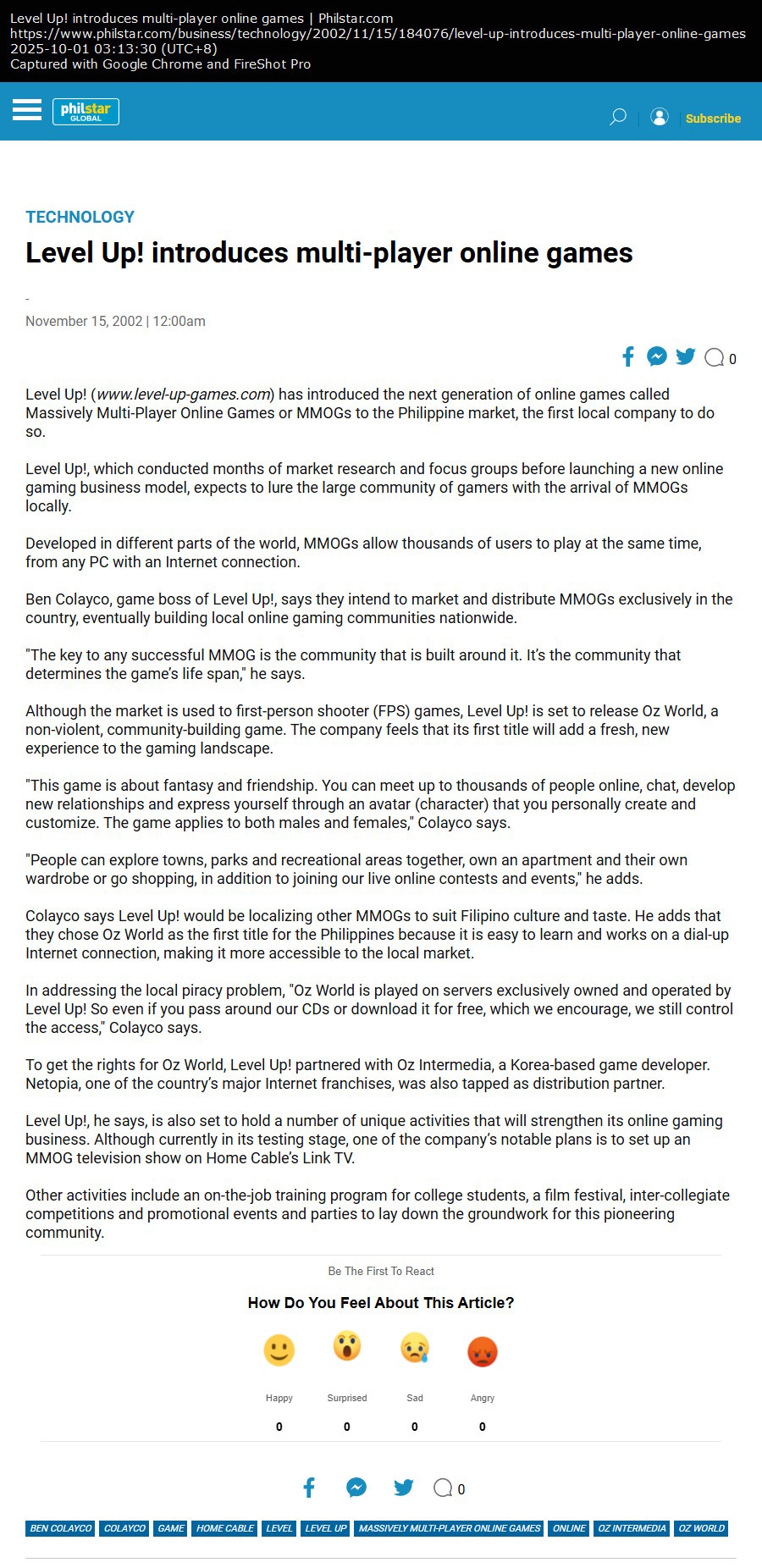 Level Up! introduces multi-player online games