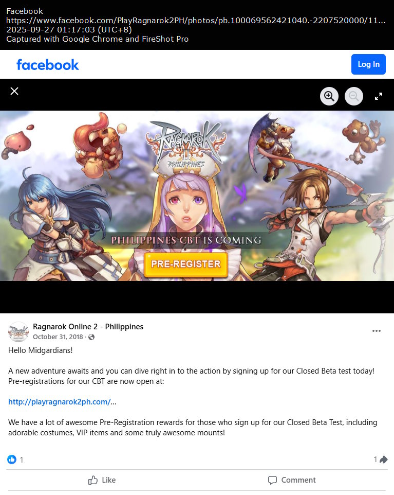 CBT announcement for Ragnarok Online 2 Philippines