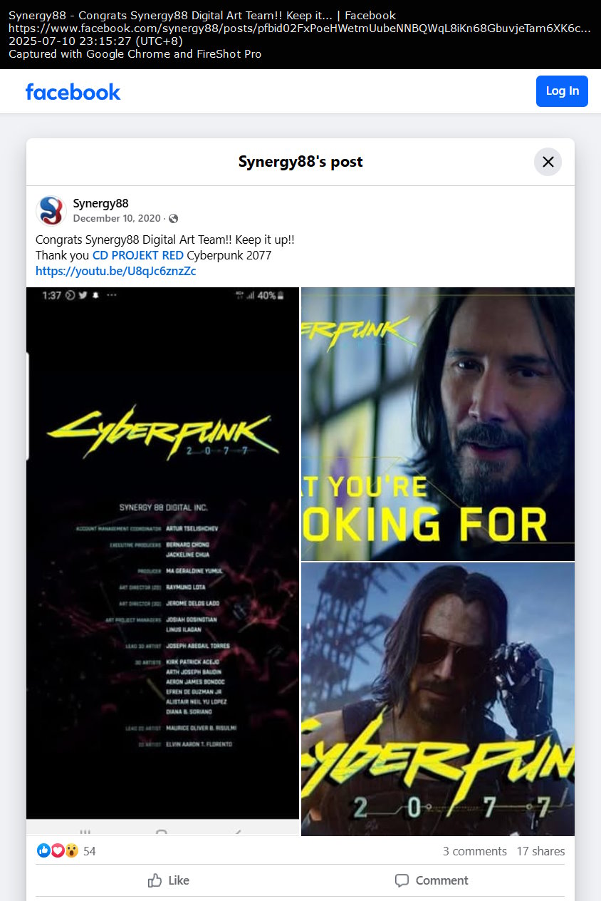 Synergy88 Facebook post (Congrats Digital Art Team) Synergy88 Facebook post (Congrats Digital Art Team)