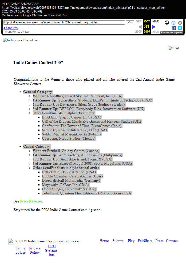 Indie Games Contest 2007