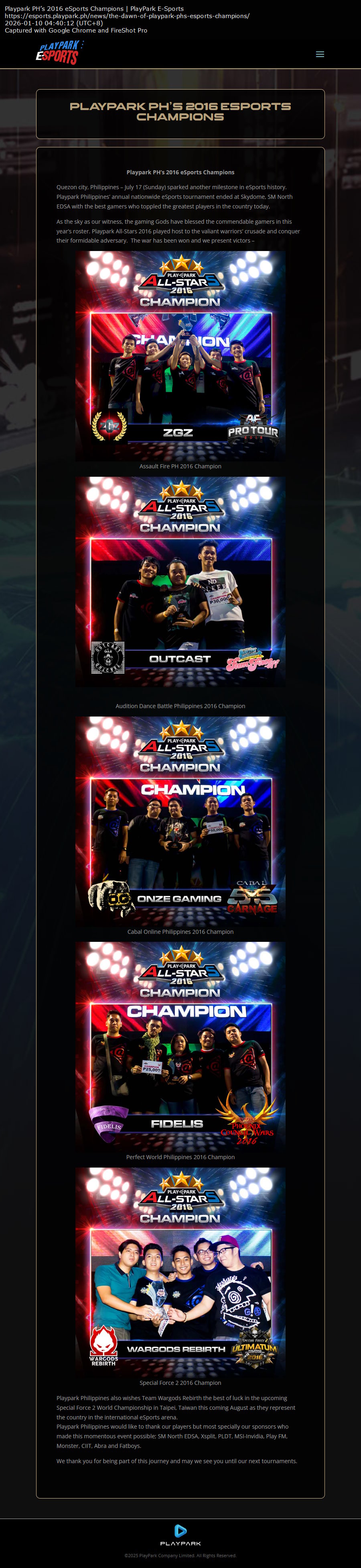 Playpark PH’s 2016 eSports Champions