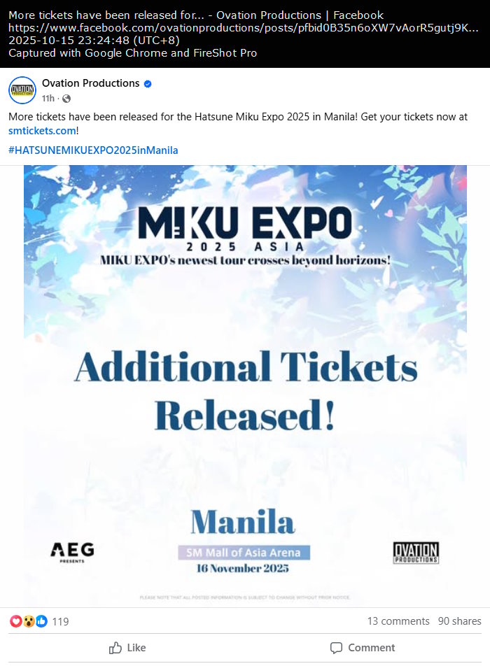 More tickets released for Miku Expo 2025 Asia Manila tour