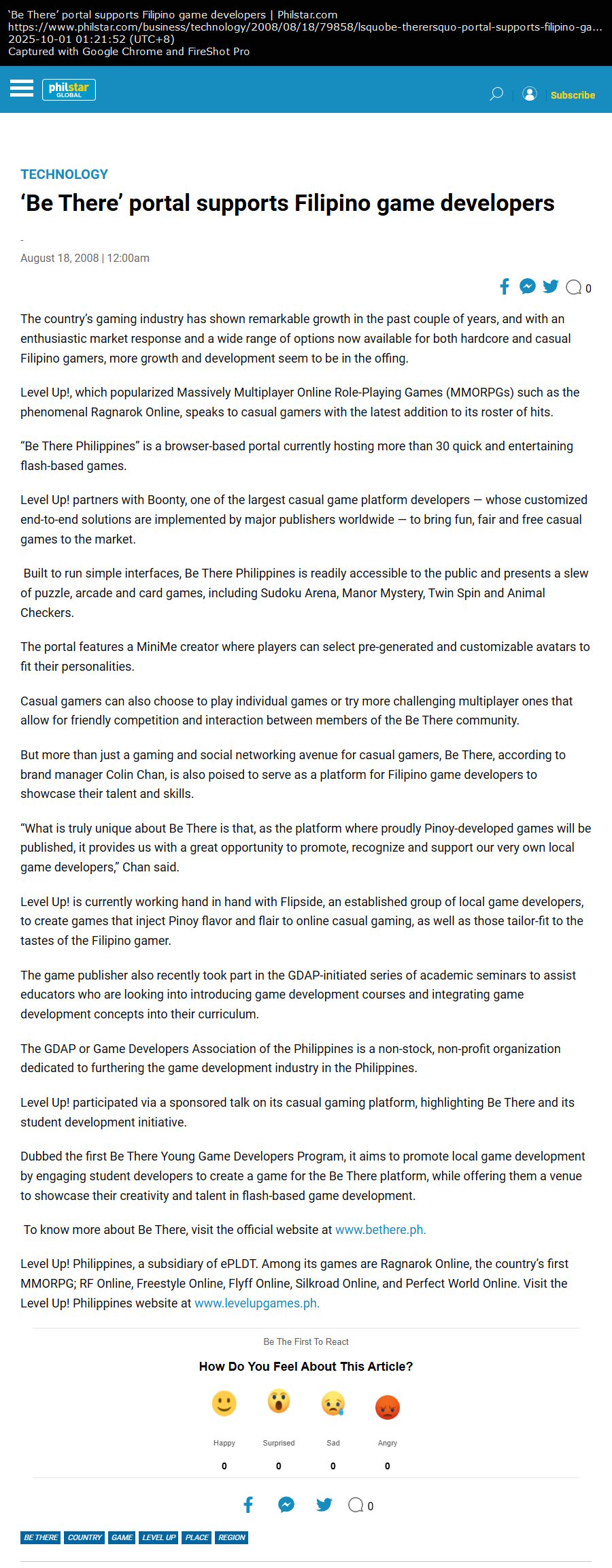 ‘Be There’ portal supports Filipino game developers