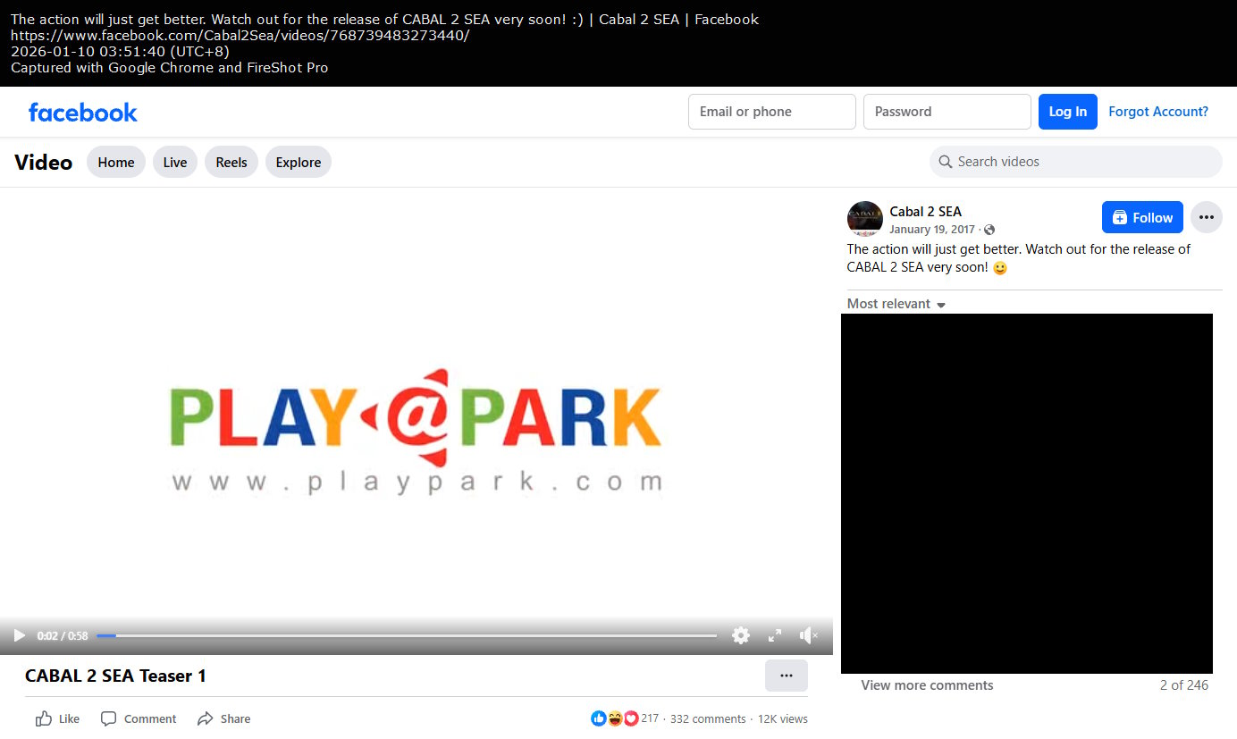 Final post by PlayPark regarding CABAL 2 - CABAL 2 SEA Teaser 1 video