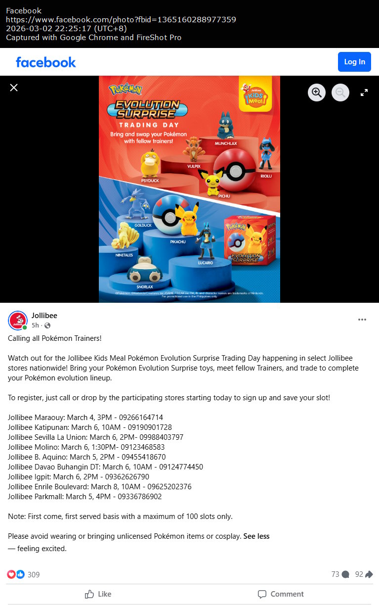 Jollibee Trading Day March dates announcement and contact info