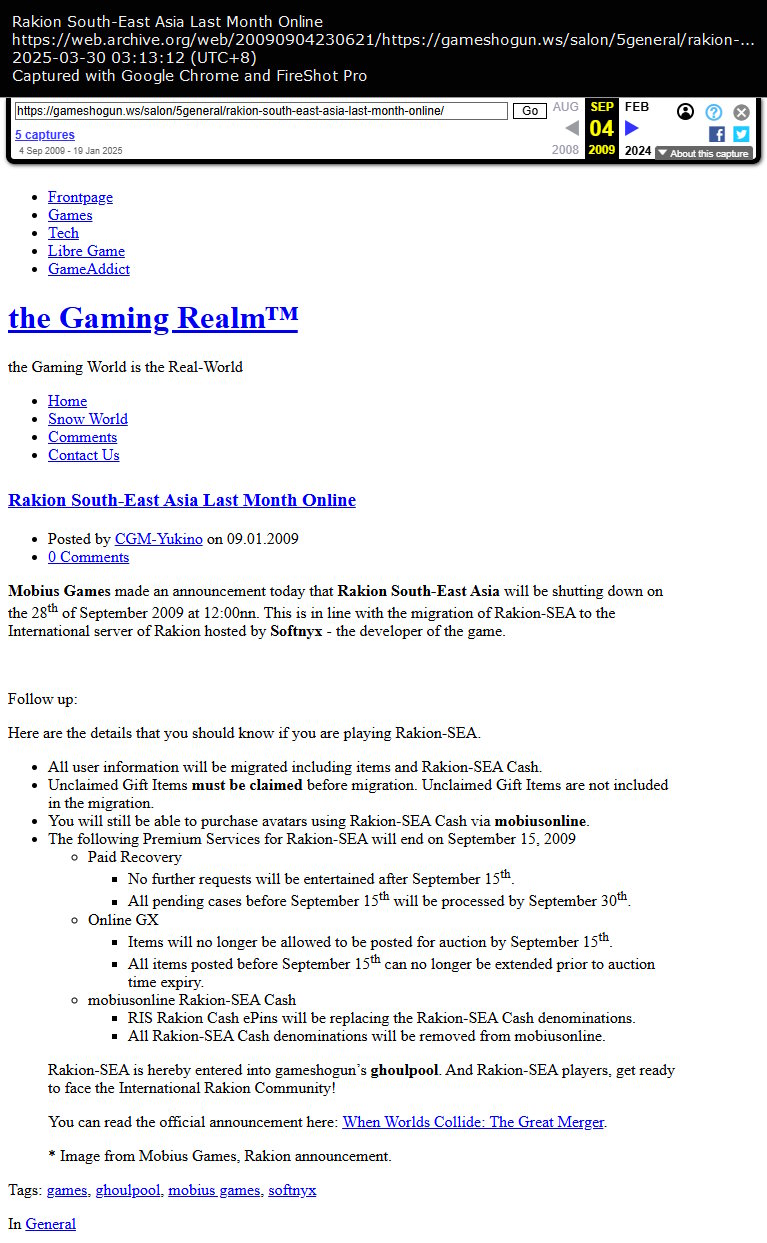 Rakion South-East Asia Last Month Online
