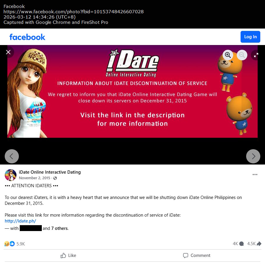 iDate Online Philippines closure announcement
