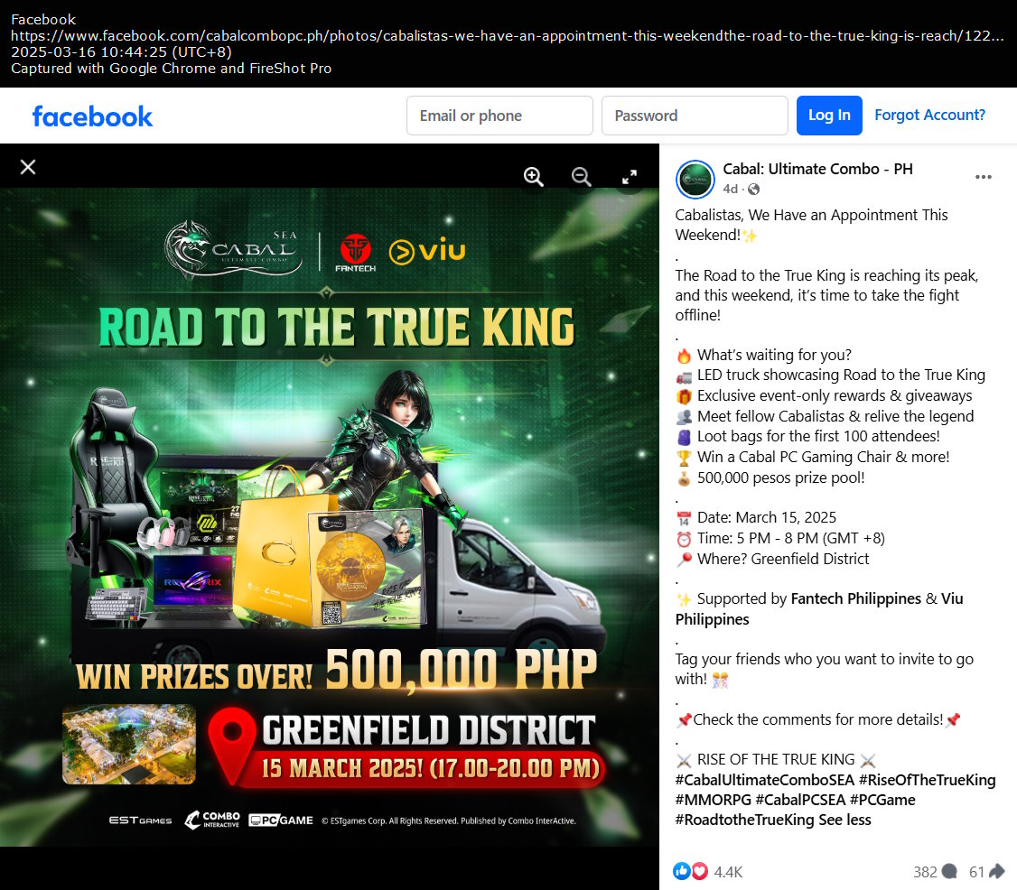 Cabal: Ultimate Combo - PH Facebook post "Road to the True King event" Cabal: Ultimate Combo - PH Facebook post "Road to the True King event"