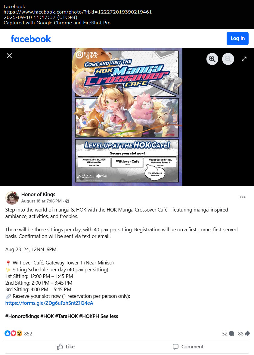 HOK Manga Crossover Cafe registration