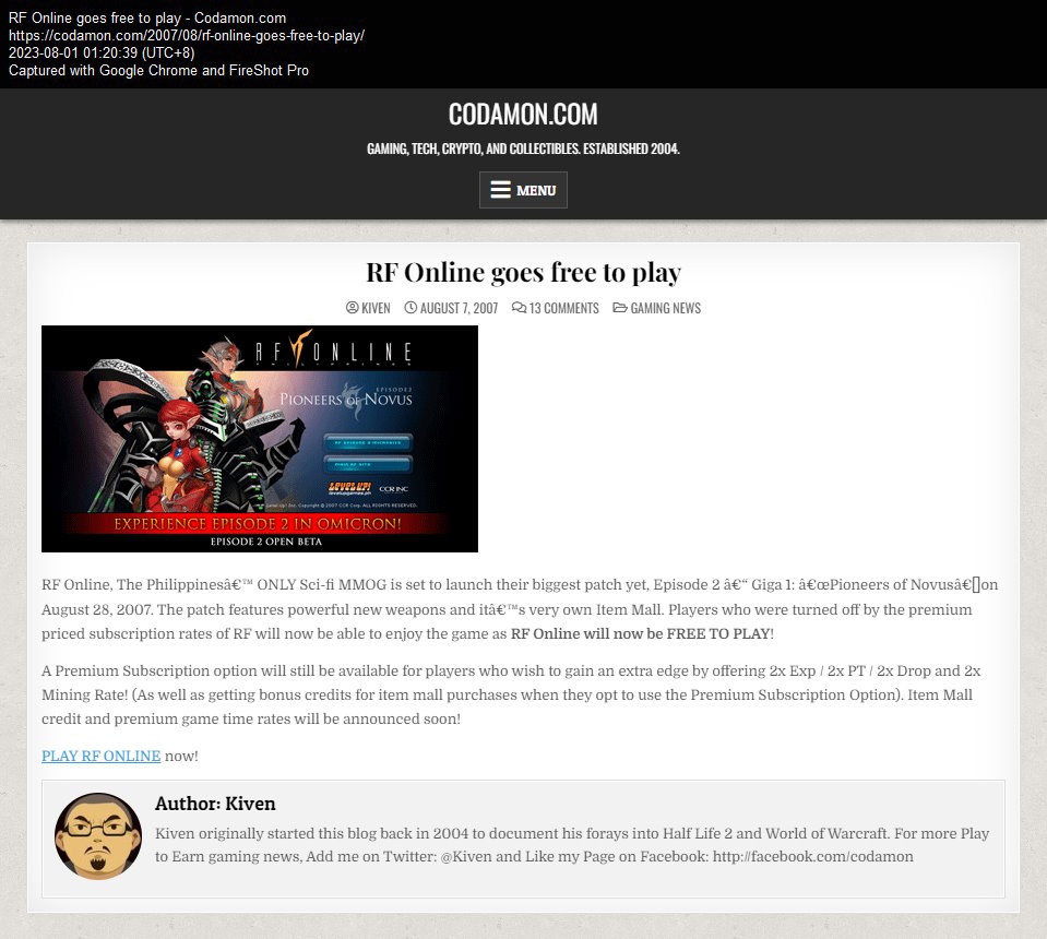 RF Online goes free to play