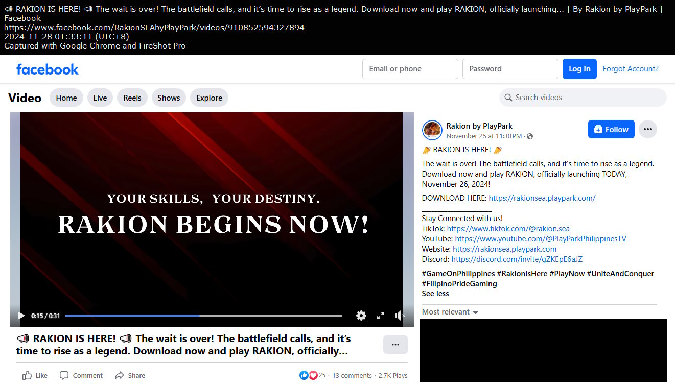 Rakion by PlayPark Facebook video post Rakion by PlayPark Facebook video post
