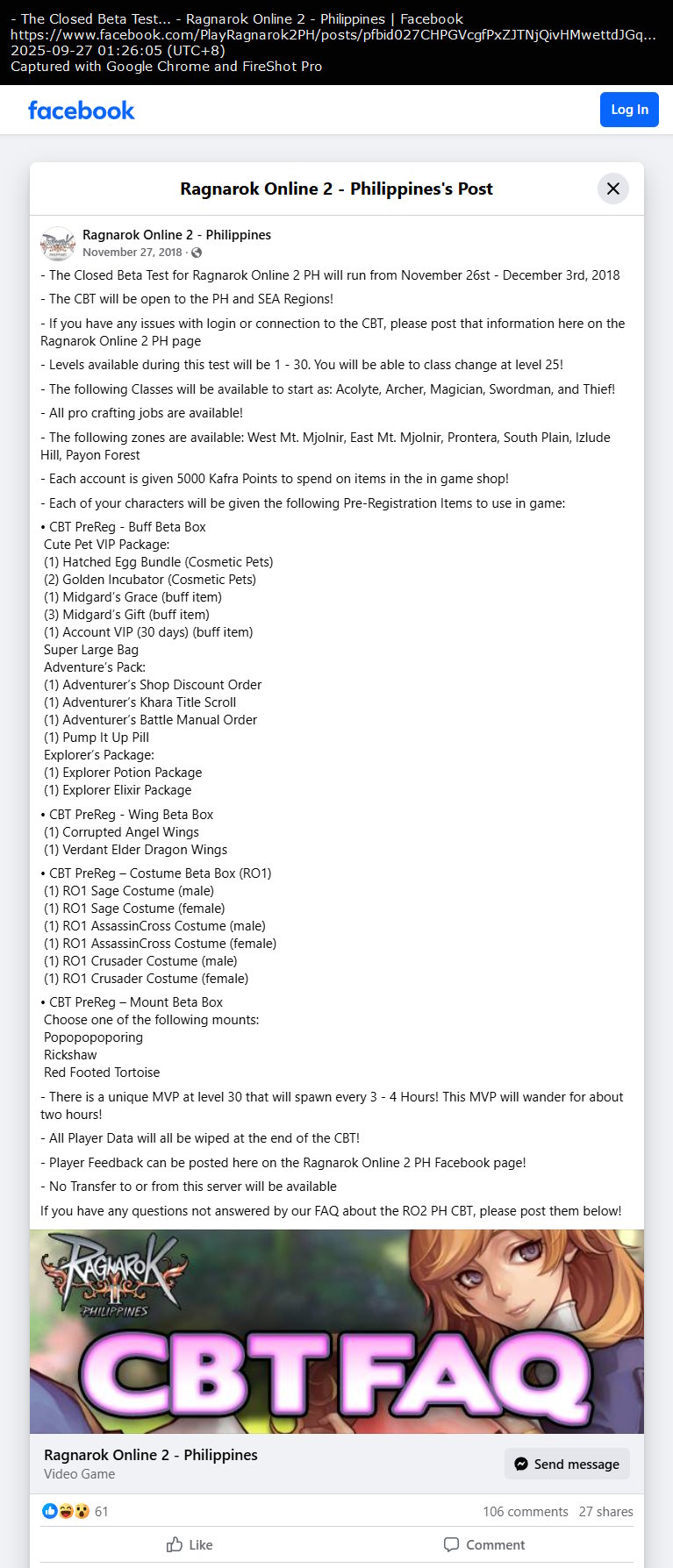 CBT details for Ragnarok Online 2 Philippines