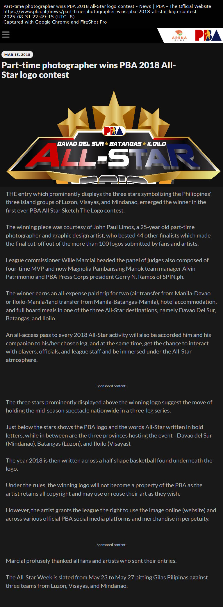 Part-time photographer wins PBA 2018 All-Star logo contest