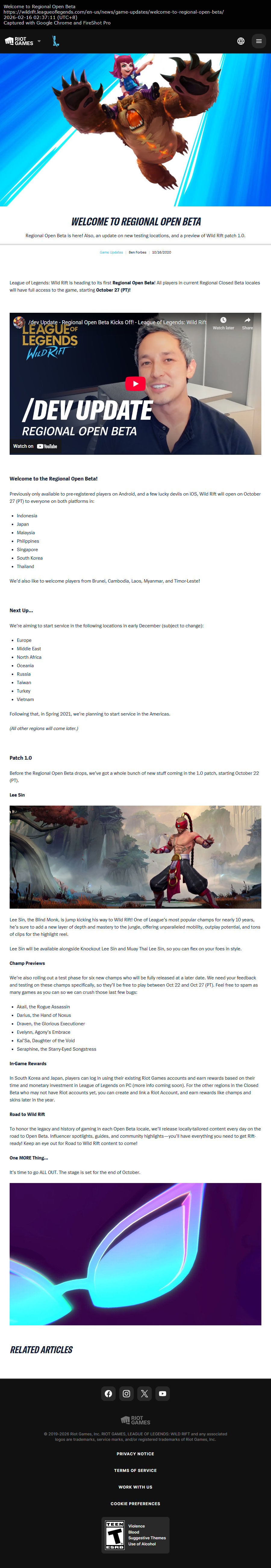 Welcome to Regional Open Beta